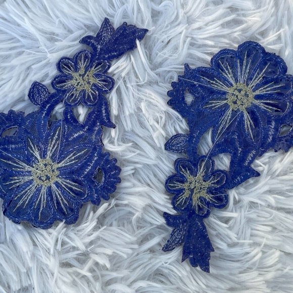 Blue Patch Iron On Embroidery Clothes Patches for Craft Jacket Jeans Set of 2 - Picture 5 of 8